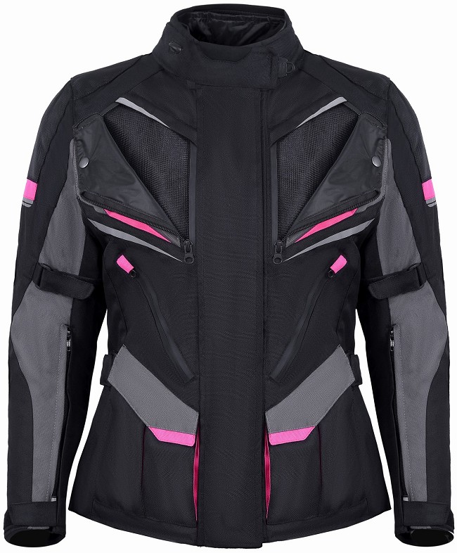 CHAQUETA MUJER 3/4 DE MOTO EN TEXTIL IMPERMEABLE, TRANSPIRABLE Y TÉRMICO CON PROTECCIONES C.E.