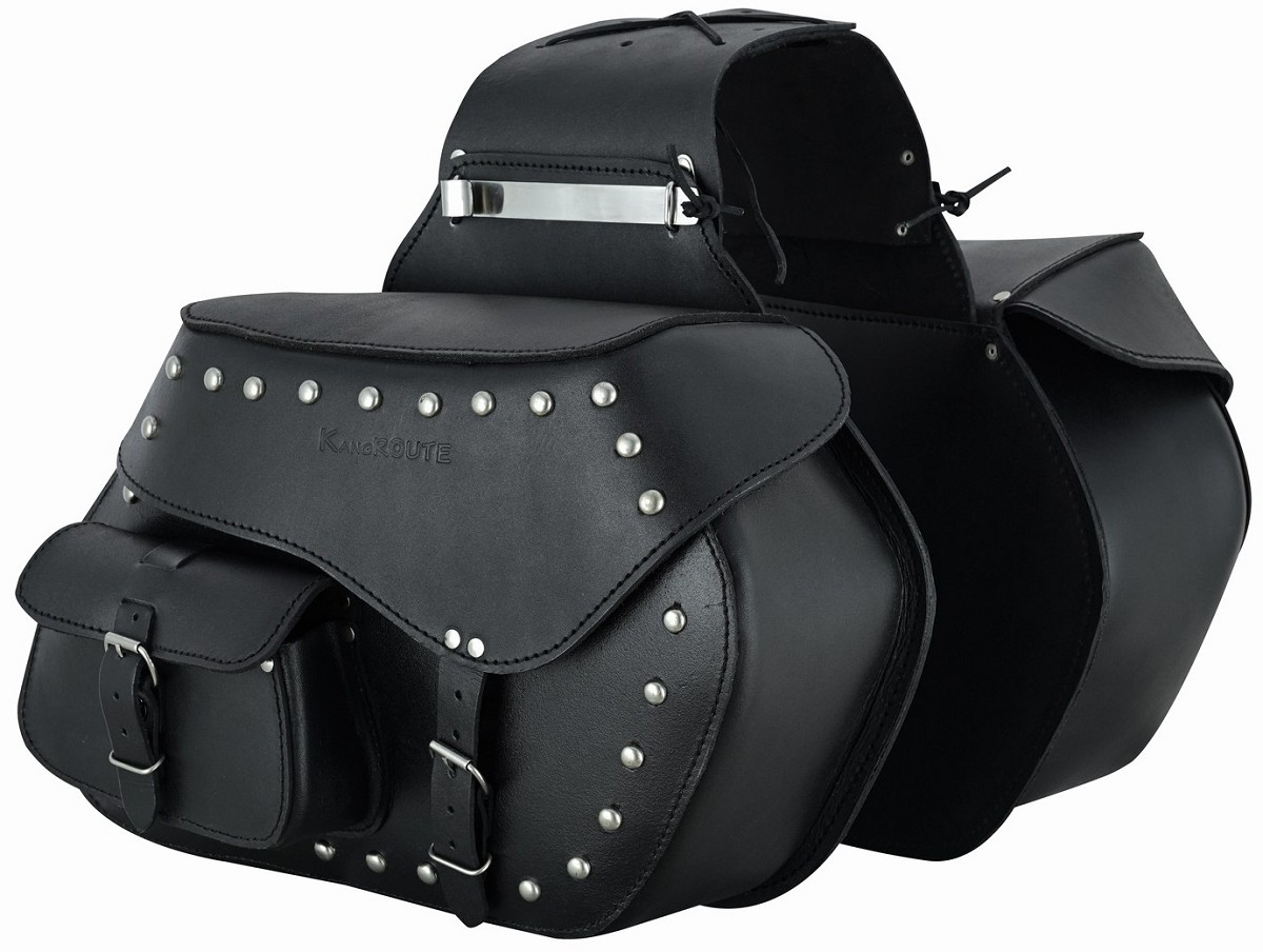 JUEGO DE ALFORJAS RÍGIDAS DE CUERO 3-4MM, PARA MOTO CUSTOM Y HARLEY BIKERS 2X20 LITROS