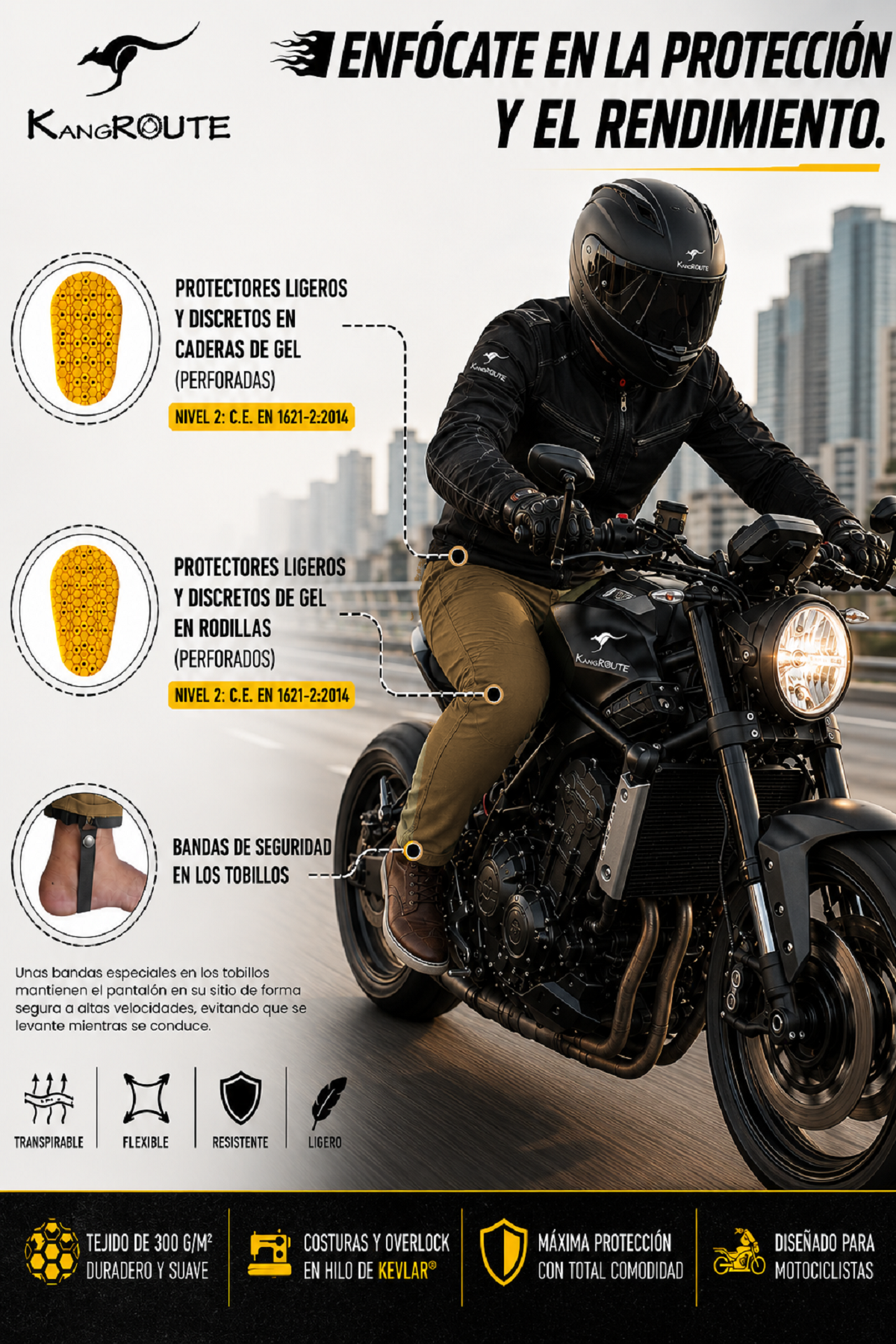PANTALÓN VAQUERO CHÁNDAL DE MOTO UNISEX, ELÁSTICO, 100% FORRADO EN KEVLAR® Y CON PROTECCIONES GEL CE NIVEL 2. PANTALÓN VAQUERO CHÁNDAL DE MOTO UNISEX, ELÁSTICO, 100% FORRADO EN KEVLAR® Y CON PROTECCIONES GEL CE NIVEL 2.