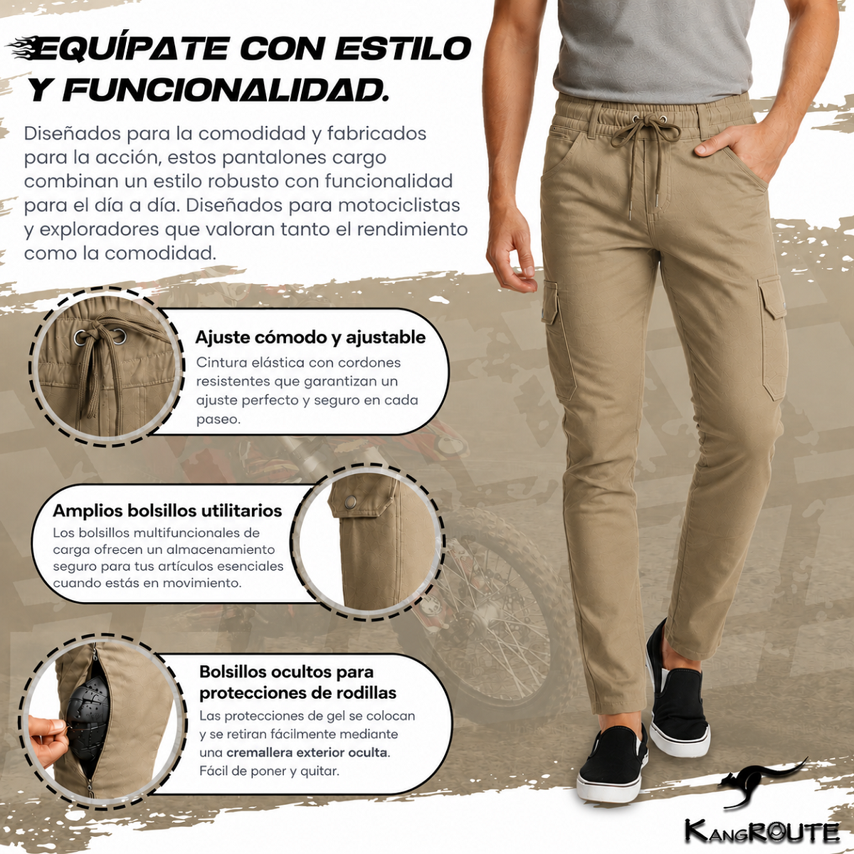 PANTALON DE MOTO VAQUERO ESTILO CHANDAL CARGO UNISEX, ELÁSTICO, 100% FORRADO EN KEVLAR® CON PROTECCIONES GEL CE NIVEL 2 PANTALON DE MOTO VAQUERO ESTILO CHANDAL CARGO UNISEX, ELÁSTICO, 100% FORRADO EN KEVLAR® CON PROTECCIONES GEL CE NIVEL 2