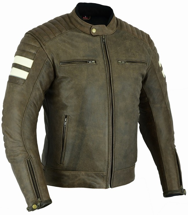 CHAQUETA DE MOTO EN CUERO ESTILO VINTAGE MARRON CON FORRO Y