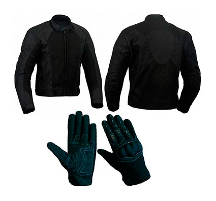 PACK PARA VERANO, CHAQUETA DE MOTO Y GUANTES CON PROTECCIONES