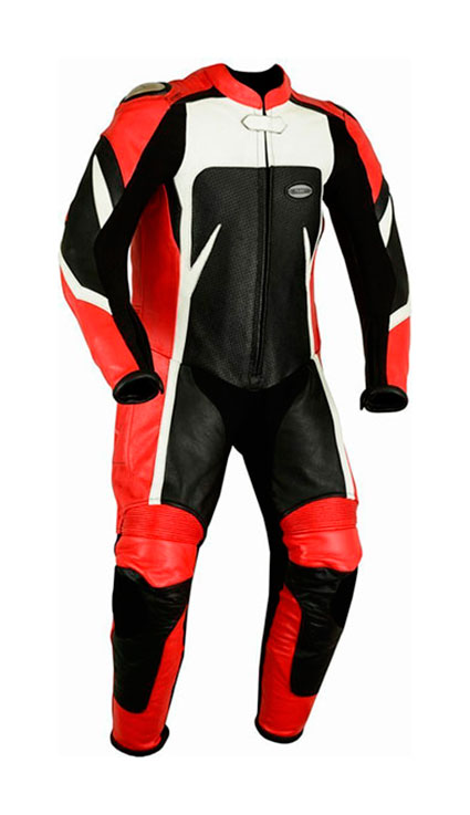 RED LEATHER RACING SUIT ONE PIECE, FOR CHILDREN WITH TITANIUM PROTECTIONS