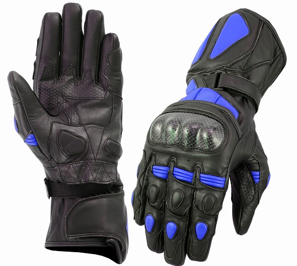 GUANTES DE PIEL MOTO RACING CON PROTECCIONES DE FIBRA DE CARBONO