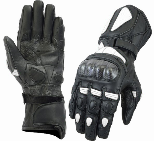 GUANTES DE PIEL MOTO RACING CON PROTECCIONES DE FIBRA DE CARBONO