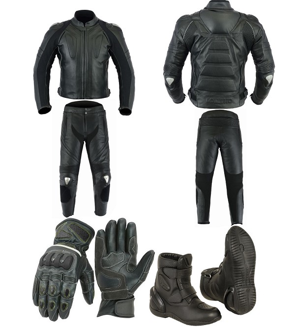 RACING PACK MONO DE DOS PIEZAS, BOTAS DE MOTO Y GUANTES DE CUERO PARA MOTORISTAS