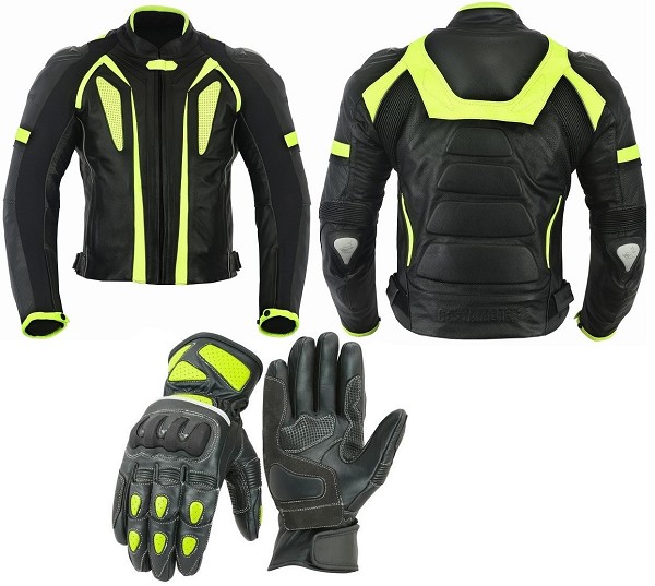 PACK DE CHAQUETA Y GUANTES DE MOTO EN PIEL CON PROTECCIONES