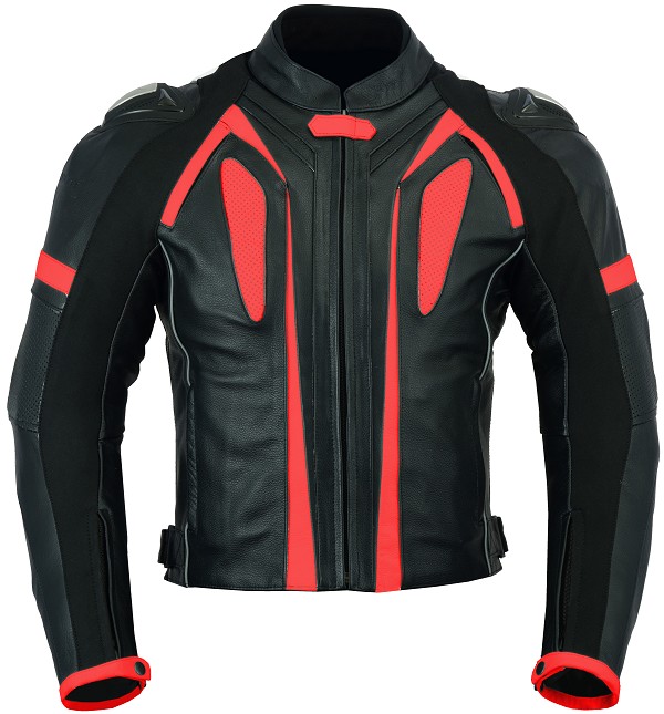 CHAQUETA DE CUERO CON PROTECTORES TPR TITANIO Y JOROBA AERODINÁMICA