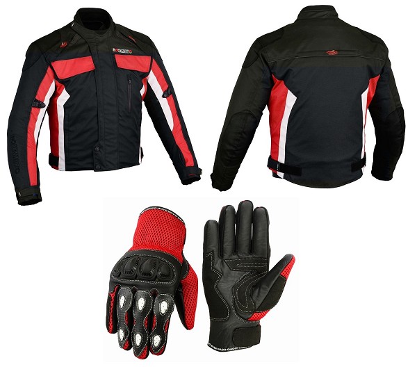 Pack de chaqueta de cordura y guantes de moto con protecciones