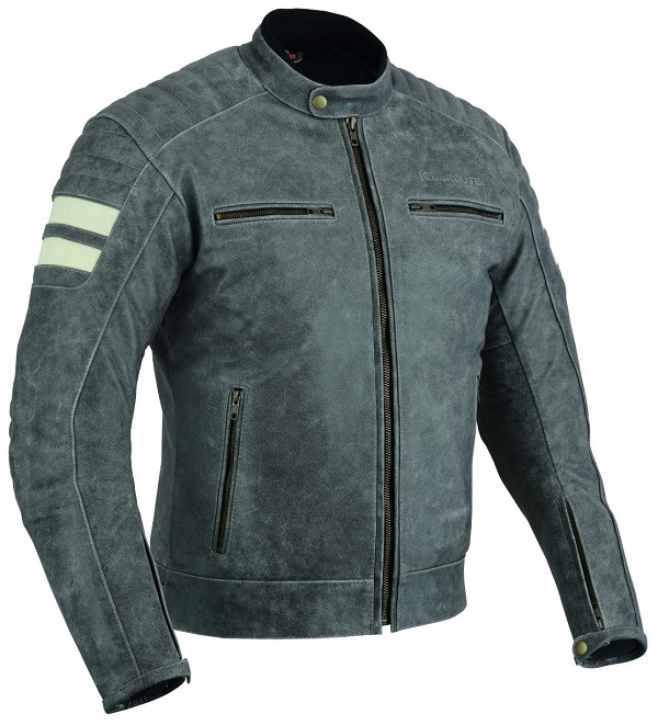 CHAQUETA DE MOTO EN PIEL BÚFALO VINTAGE GRIS CON FORRO Y PROTECCIONES CE EXTRAIBLES