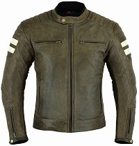 CHAQUETA DE MOTO EN CUERO DE BÚFALO ESTILO VINTAGE MARRON CON FORRO Y PROTECCIONES CE EXTRAIBLES